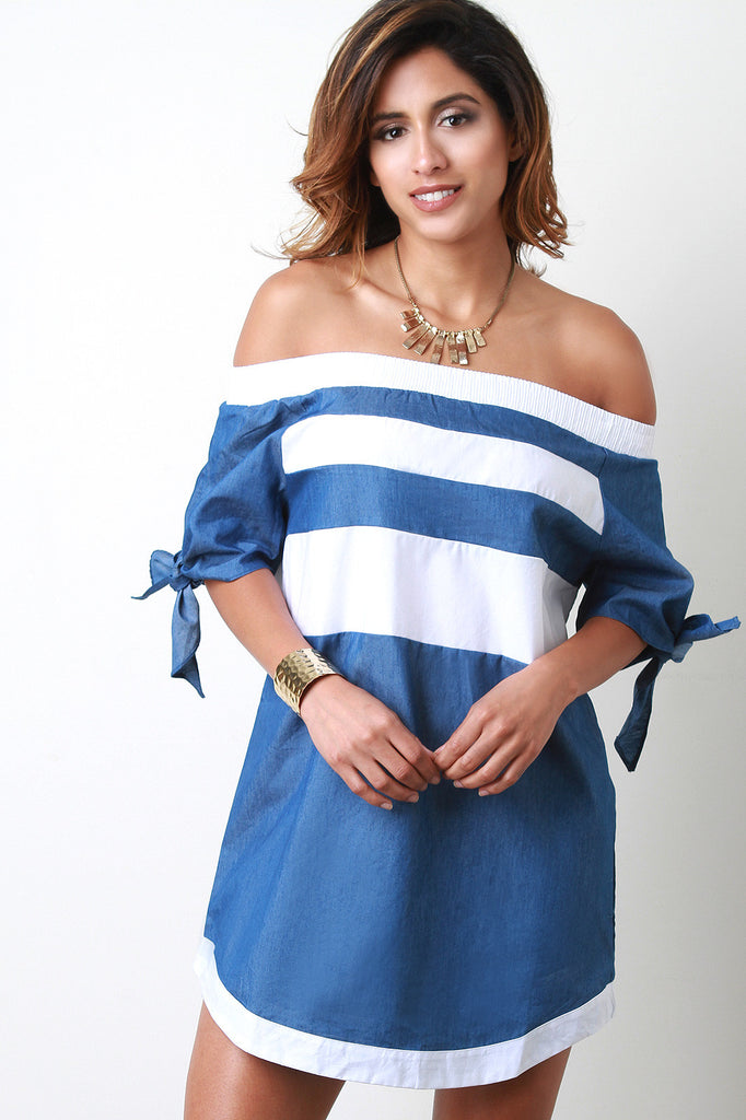 Off The Shoulder Stripe Shift Dress