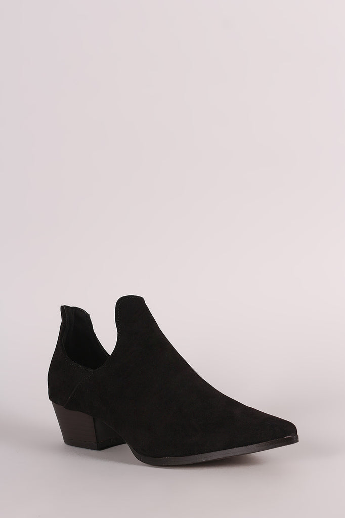 Suede Cutout Pointy Toe Western Booties
