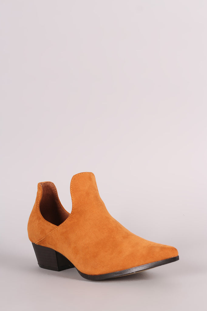 Suede Cutout Pointy Toe Western Booties