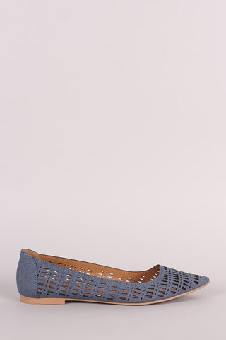 Qupid Perforated Pointy Toe Flats