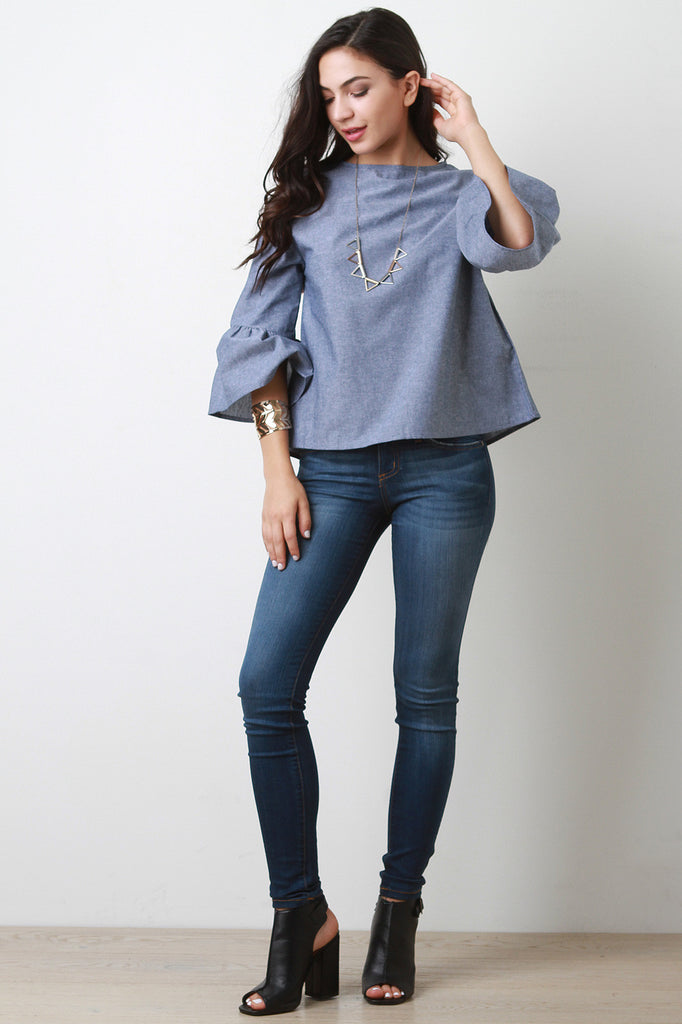 Chambray Bell Sleeve Top