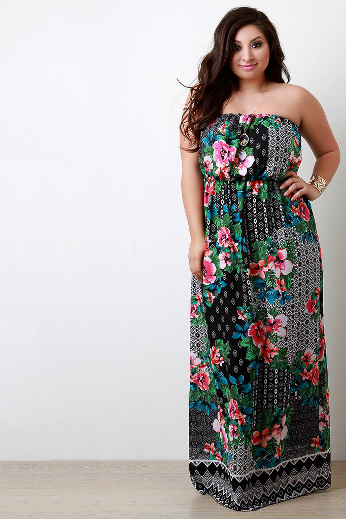 Multipattern Floral Print Empire Waist Maxi Dress