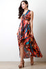 Abstract Neon V-Neck Lace Up Maxi Dress