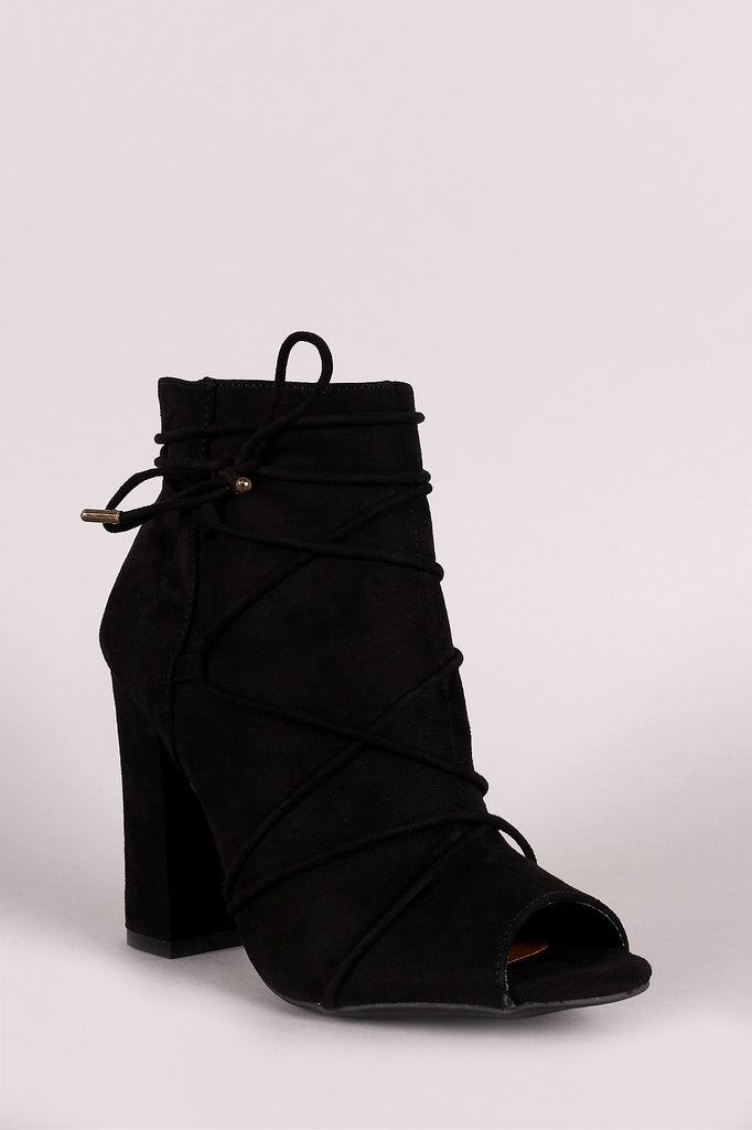 Bamboo Strappy Lace Up Peep Toe Booties