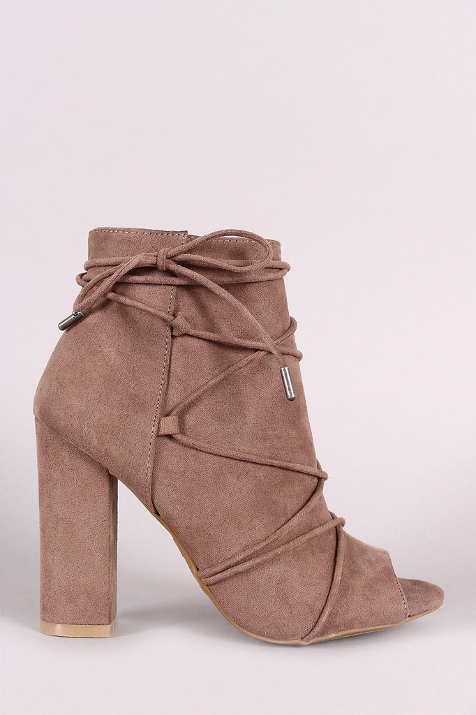 Bamboo Strappy Lace Up Peep Toe Booties