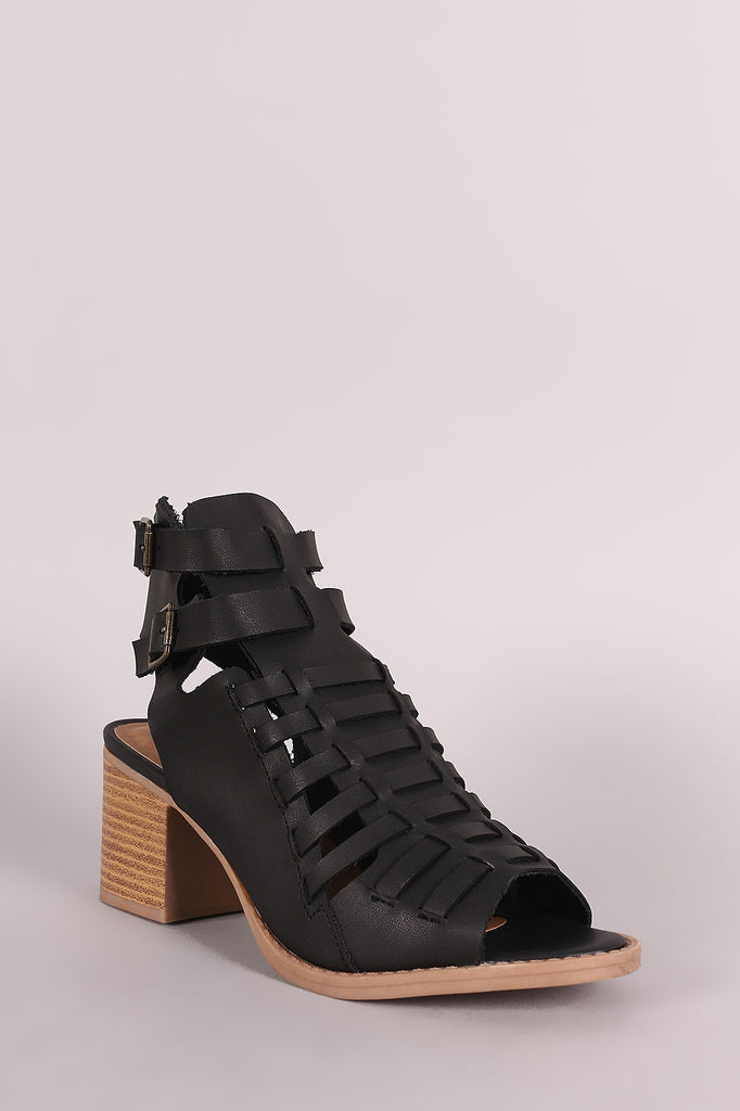 Qupid Huarache Open Toe Chunky Heel