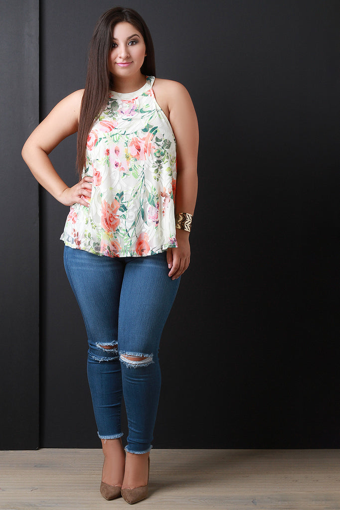 Sheer Layered Floral Trapeze Top