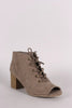 Bamboo Suede Peep Toe Lace-Up Chunky Heeled Booties