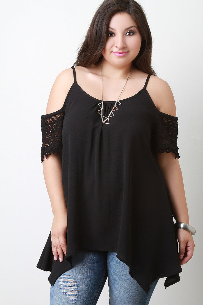 Cold Shoulder Crochet Lace Sleeves Top