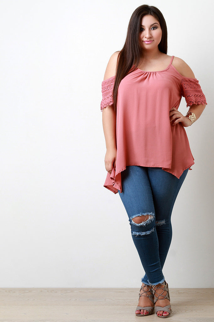 Cold Shoulder Crochet Lace Sleeves Top