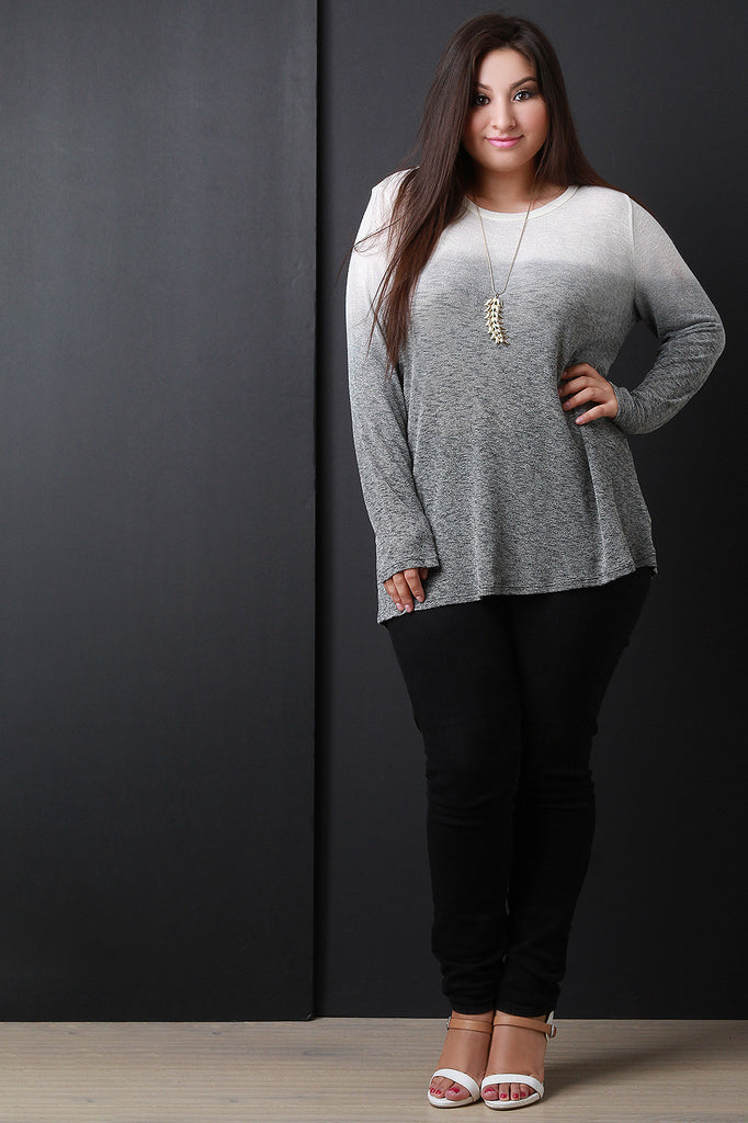 Melange Knit Gradient Long Sleeve Top