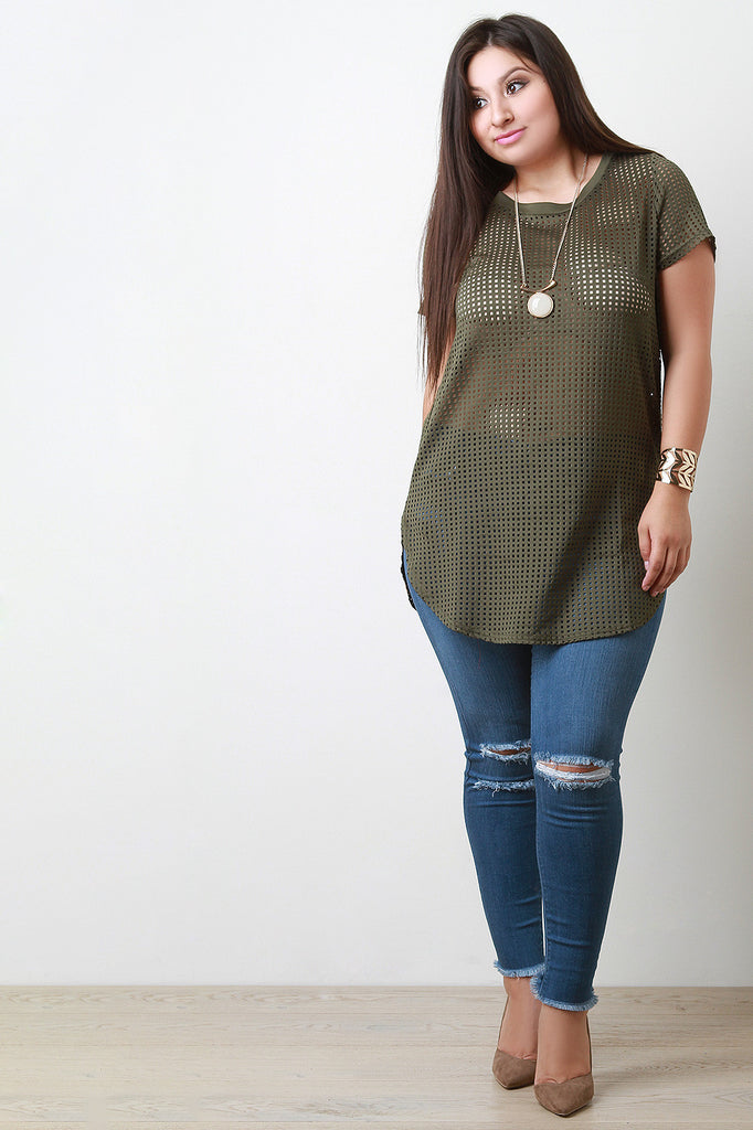 Perforated Short Sleeve Tunic Top