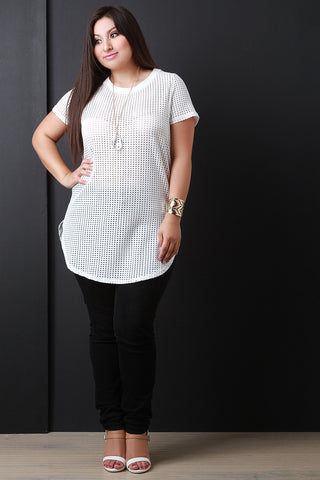 Perforated Short Sleeve Tunic Top