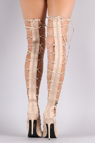 Suede Thigh High Lace Up Heel