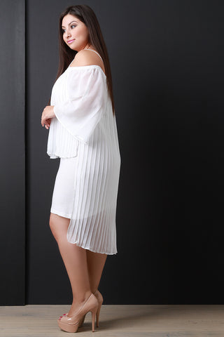 Off-The-Shoulder Pleated Chiffon Popover Dress