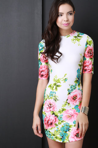Floral Bodycon Half Sleeve Mini Dress