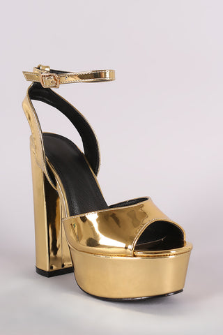 Liliana Metallic Peep Toe Platform Chunky Heel