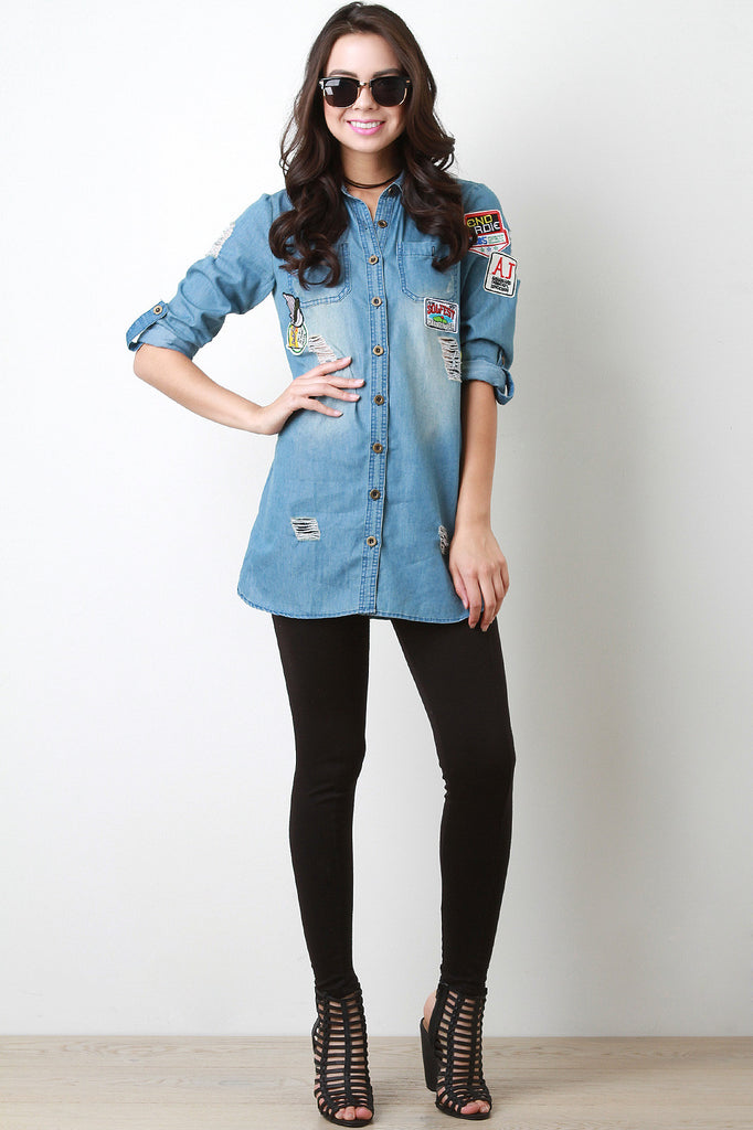 Chambray Button Up Patch Top