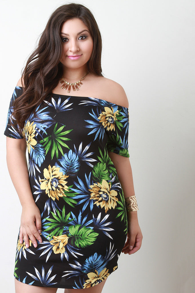 Tropical Off the Shoulder Bodycon Dress