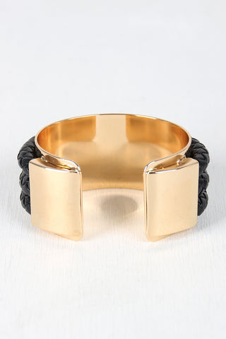 Edgy Braided Vegan Leather And Metal Cuff