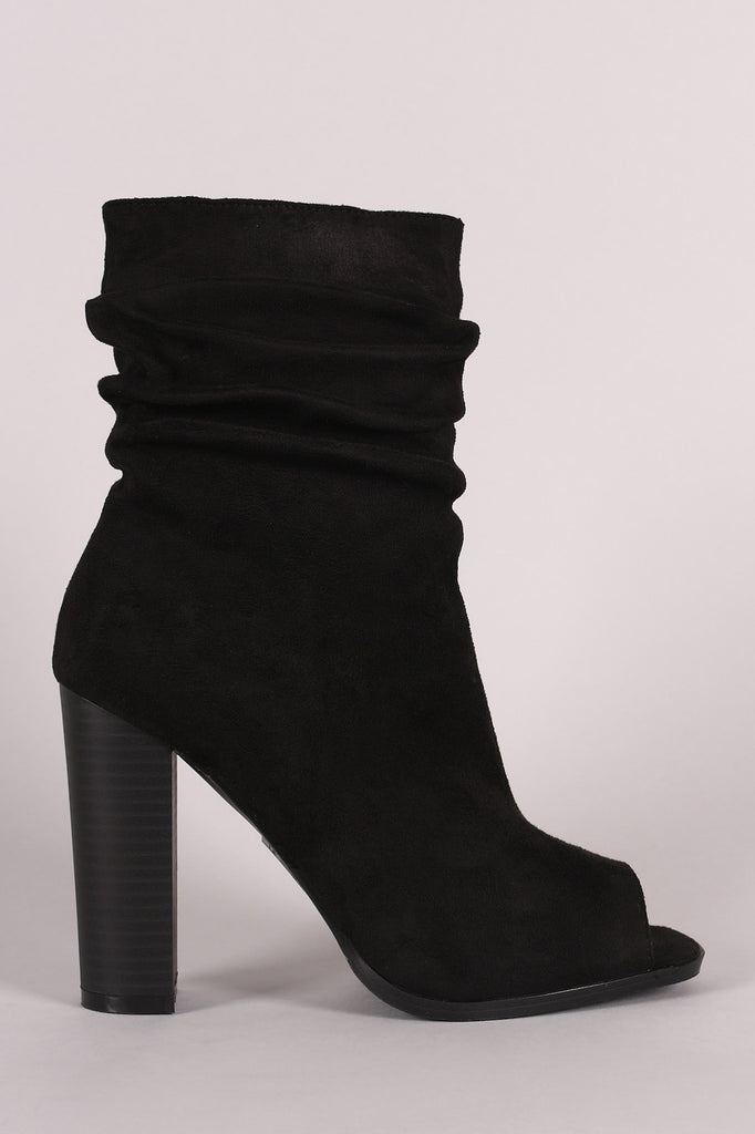 Suede Slouchy Peep Toe Chunky Heeled Ankle Boots