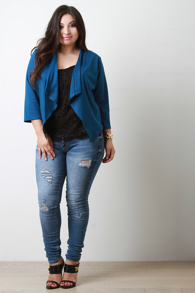 Knit Asymmetrical Hem Crop Blazer