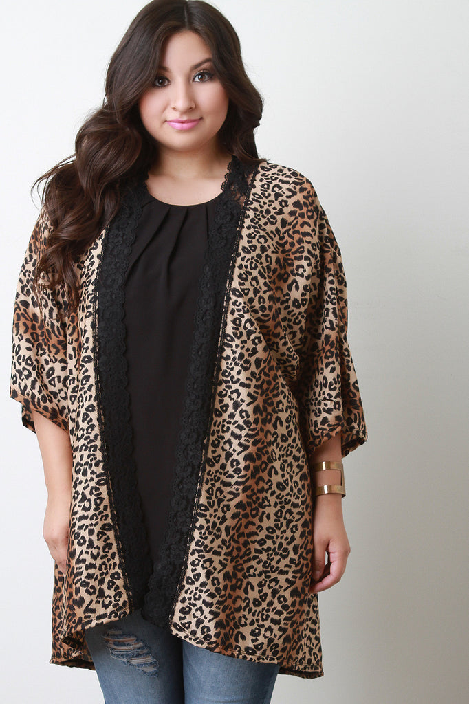 Leopard Lace Open Front Kimono