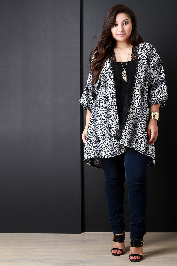 Leopard Lace Open Front Kimono