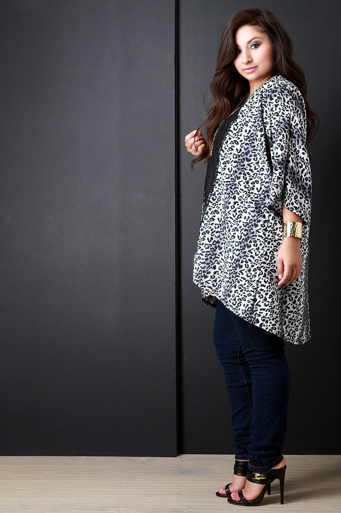 Leopard Lace Open Front Kimono