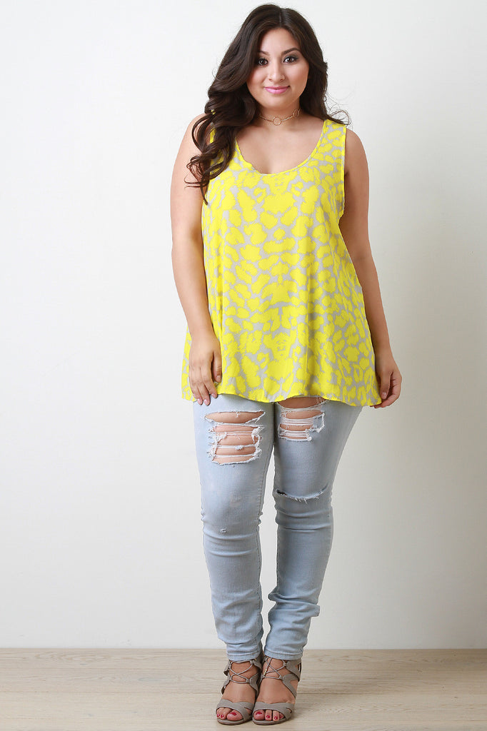 Patch Print Semi Sheer Sleeveless Blouse