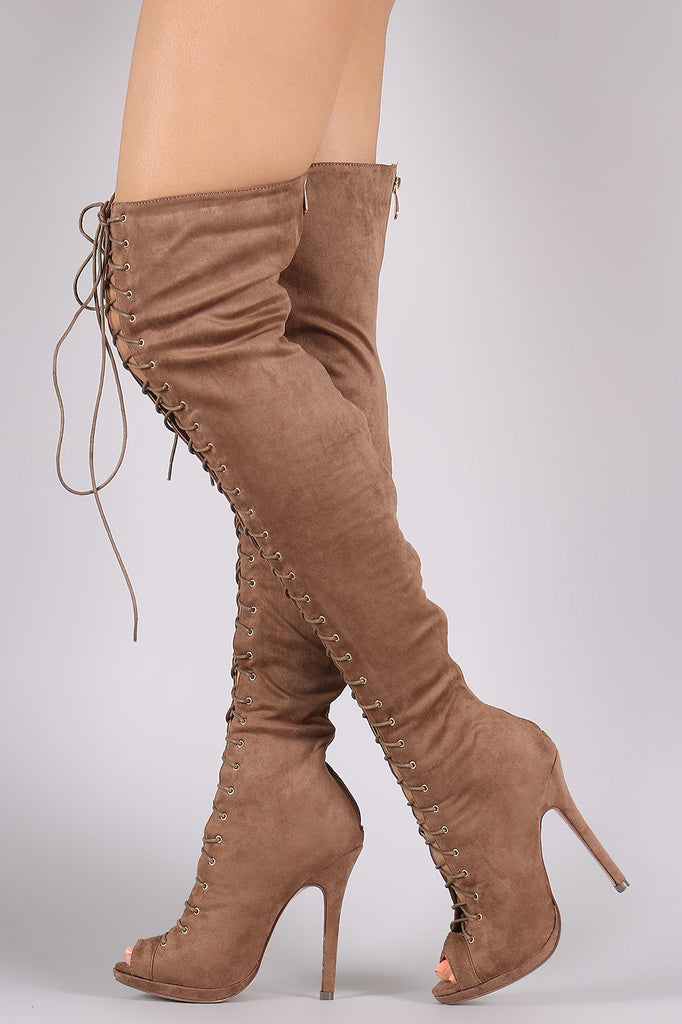 Liliana Suede Lace Up Stiletto Heeled Over-The-Knee Boots