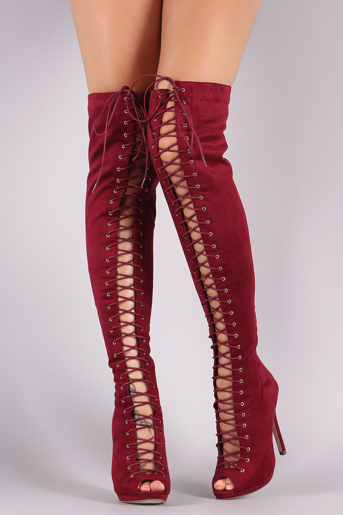 Liliana Suede Lace Up Stiletto Heeled Over-The-Knee Boots