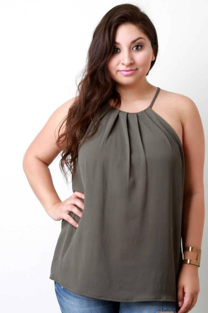 Pleated Halter Neck Sleeveless Top