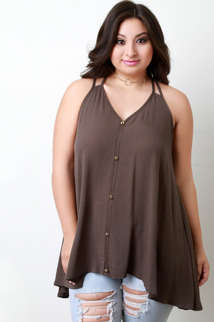 Button Accent V-Neck Tunic Top