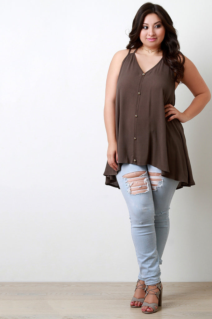 Button Accent V-Neck Tunic Top