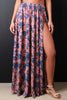 Floral Print Semi-Sheer Mesh Slit Maxi Skirt