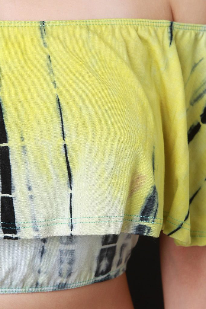 Tie Dye Ruffle Off-The-Shoulder Crop Top