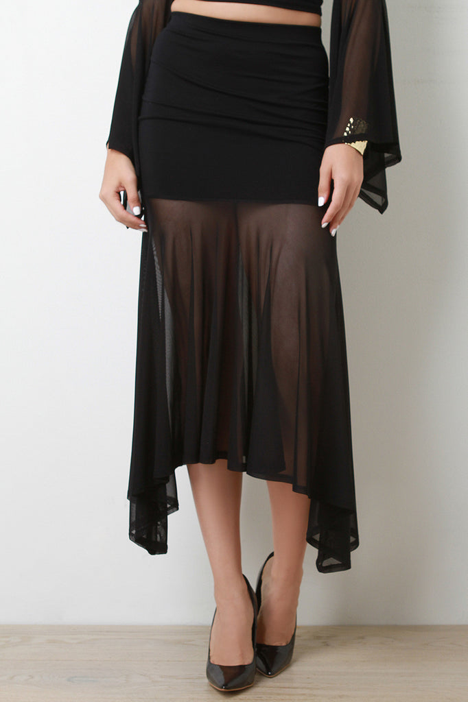 Semi Sheer Maxi Fit And Flare Skirt