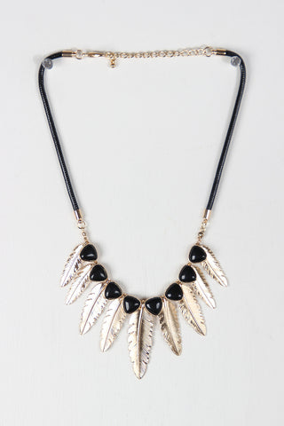 Gold Feather Bohemian Statement Necklace Set