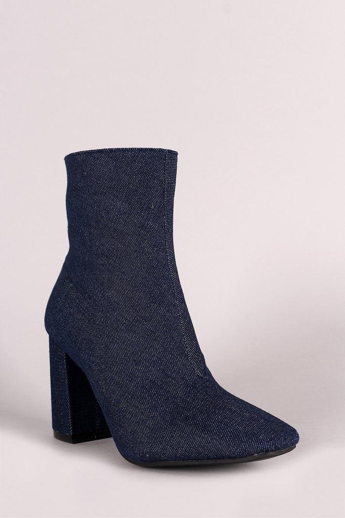 Denim Square Toe Zip-Up Booties