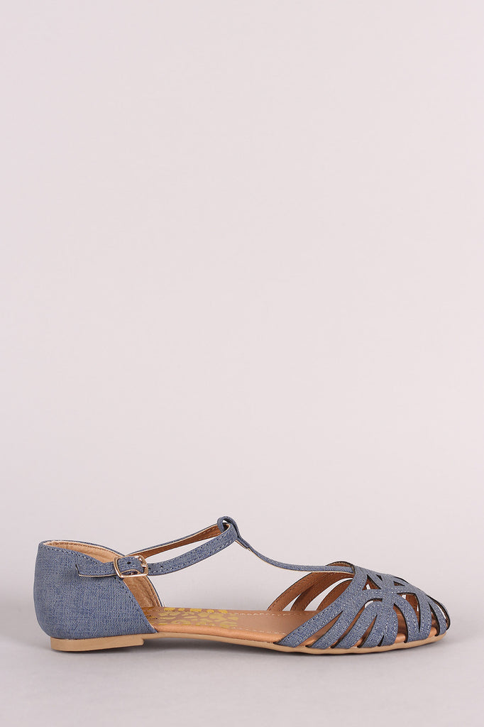 Qupid Woven T-Strap Flat Sandal