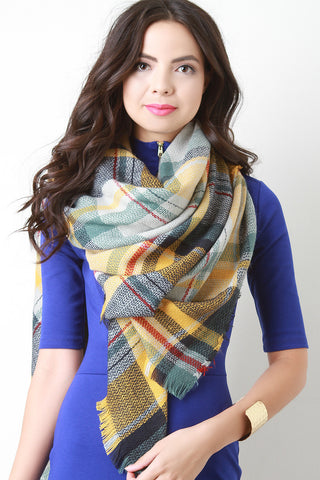 Multi Colored Plaid Woven Blanket Scarf