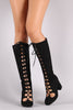 Qupid Lace Up Chunky Heel Boots