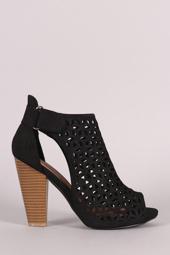 Perforated Slit Chunky Heel Booties