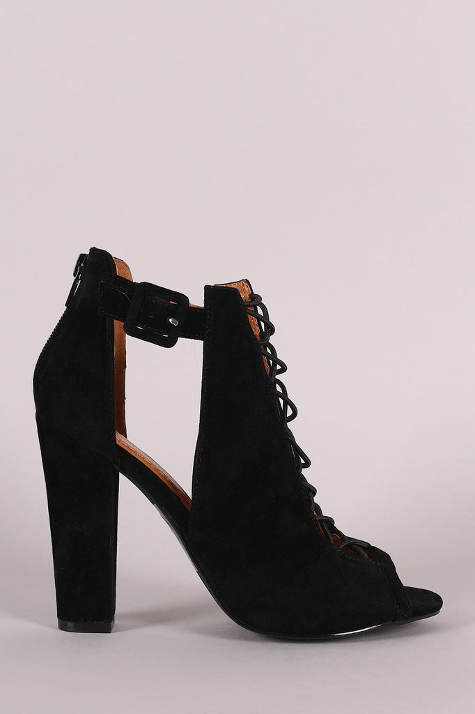 Shoe Republic LA Suede Buckled Crisscross Chunky Heel