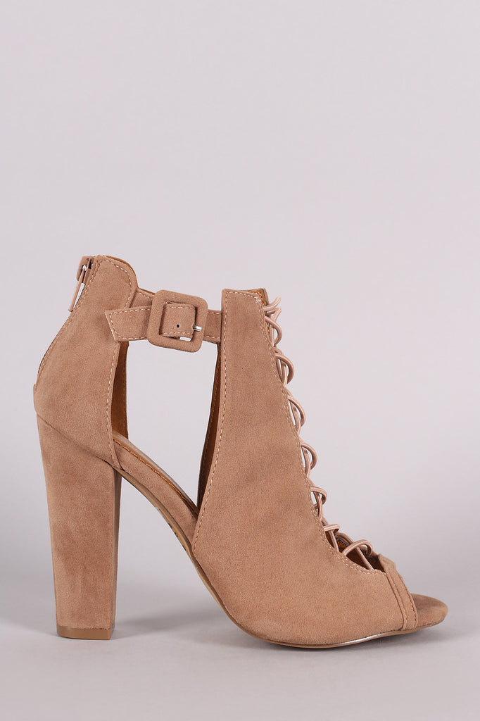 Shoe Republic LA Suede Buckled Crisscross Chunky Heel