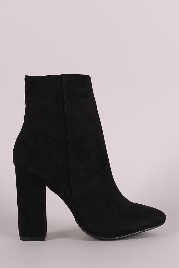 Suede Almond Toe Chunky Heel Ankle Boots