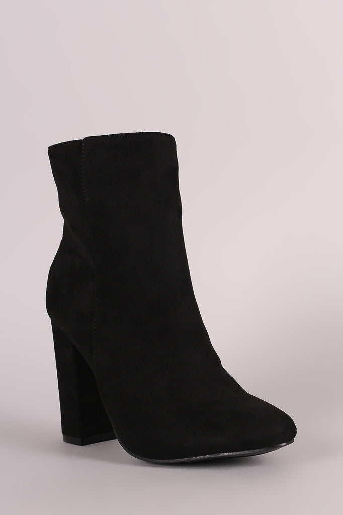 Suede Almond Toe Chunky Heel Ankle Boots