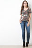 Camouflage Patch V-Neck Top