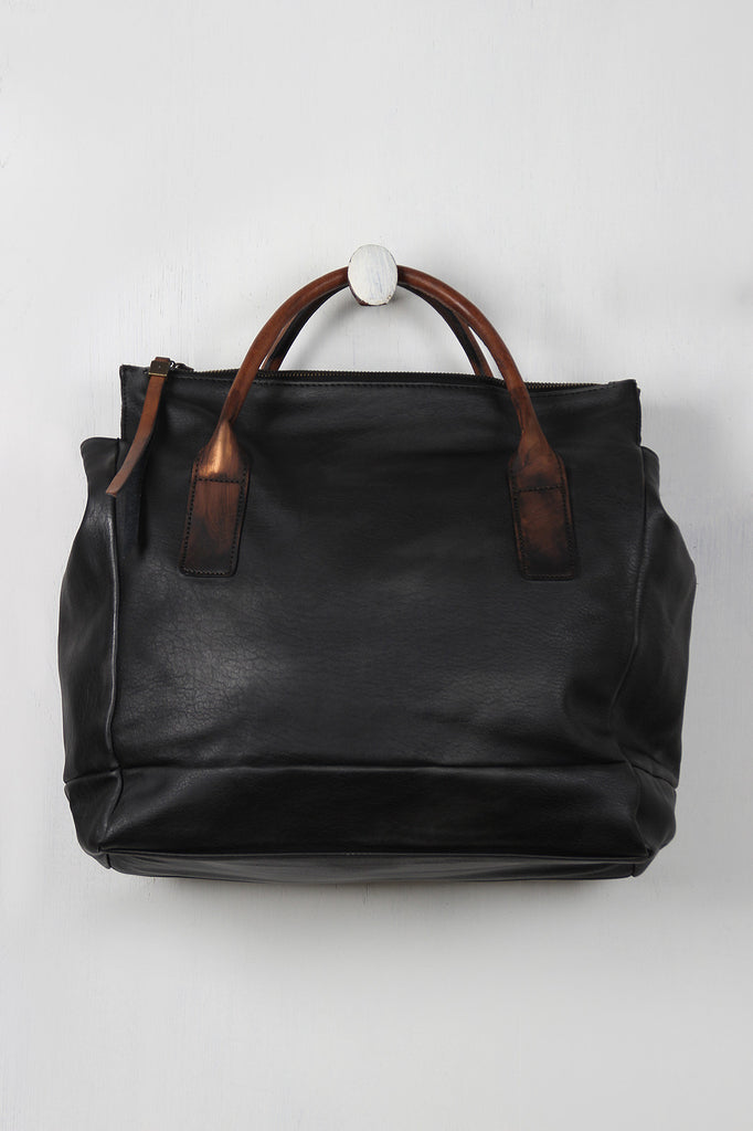 Weathered Vegan Leather Zippered Tote Bag